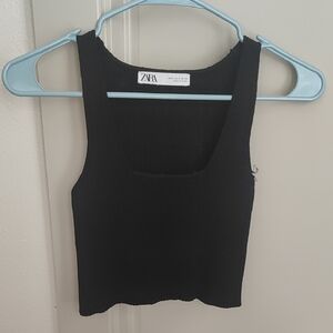 Zara Black Knit Ribbed Crop Top Size Small